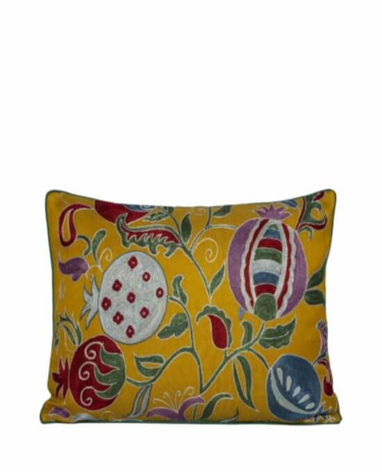 Suzani Bright Golden Silk and Cotton Cushion