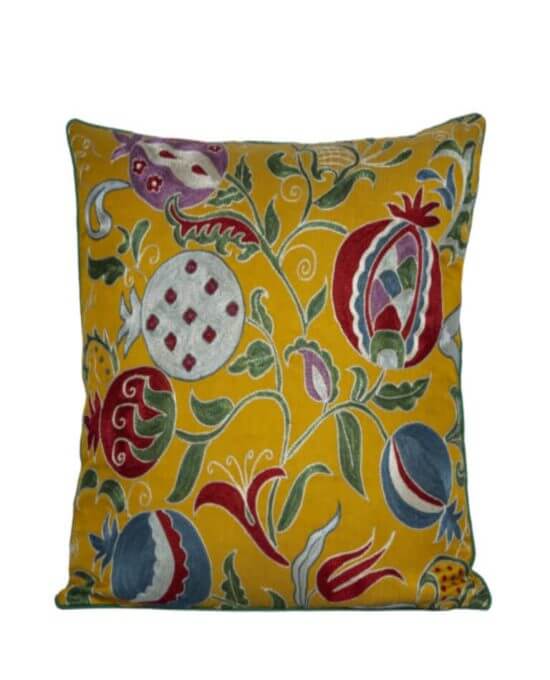 Suzani Bright Golden Silk and Cotton Cushion