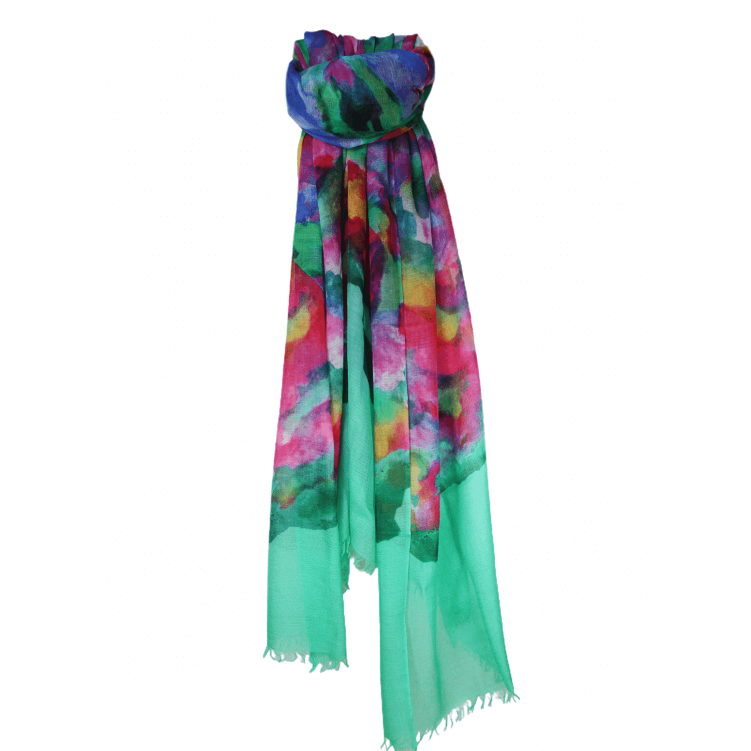 CASHMERE TIE AND DYE SCARF TENDER GREEN MULTI