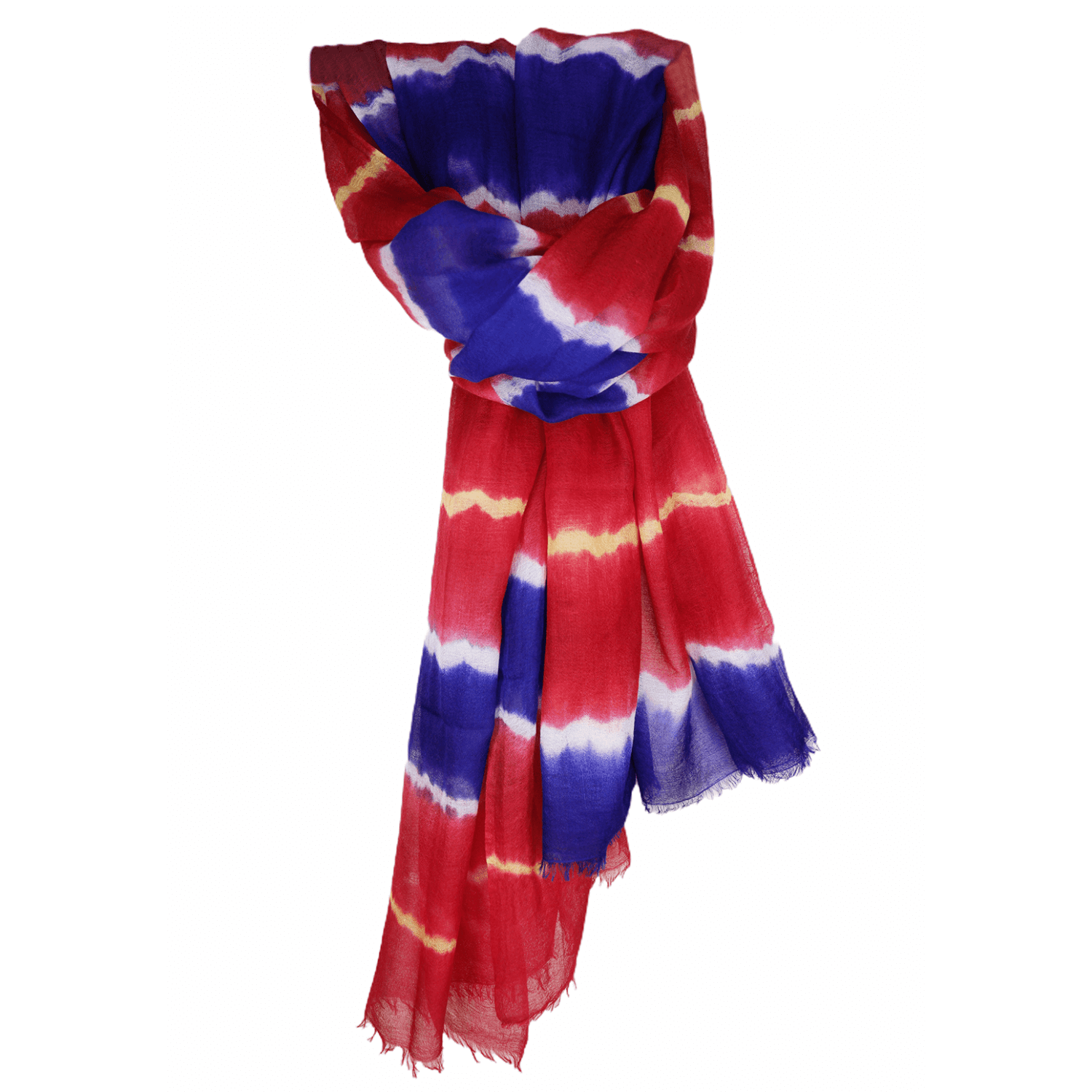 CASHMERE TIE AND DYE SCARF MULTICOLOR RED-BLUE