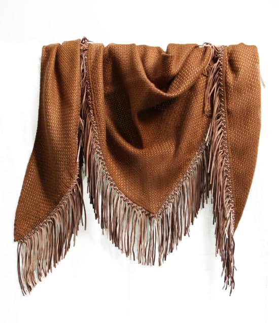 COGNAC TRIANGLE SCARF WITH LEATHER FRINGE