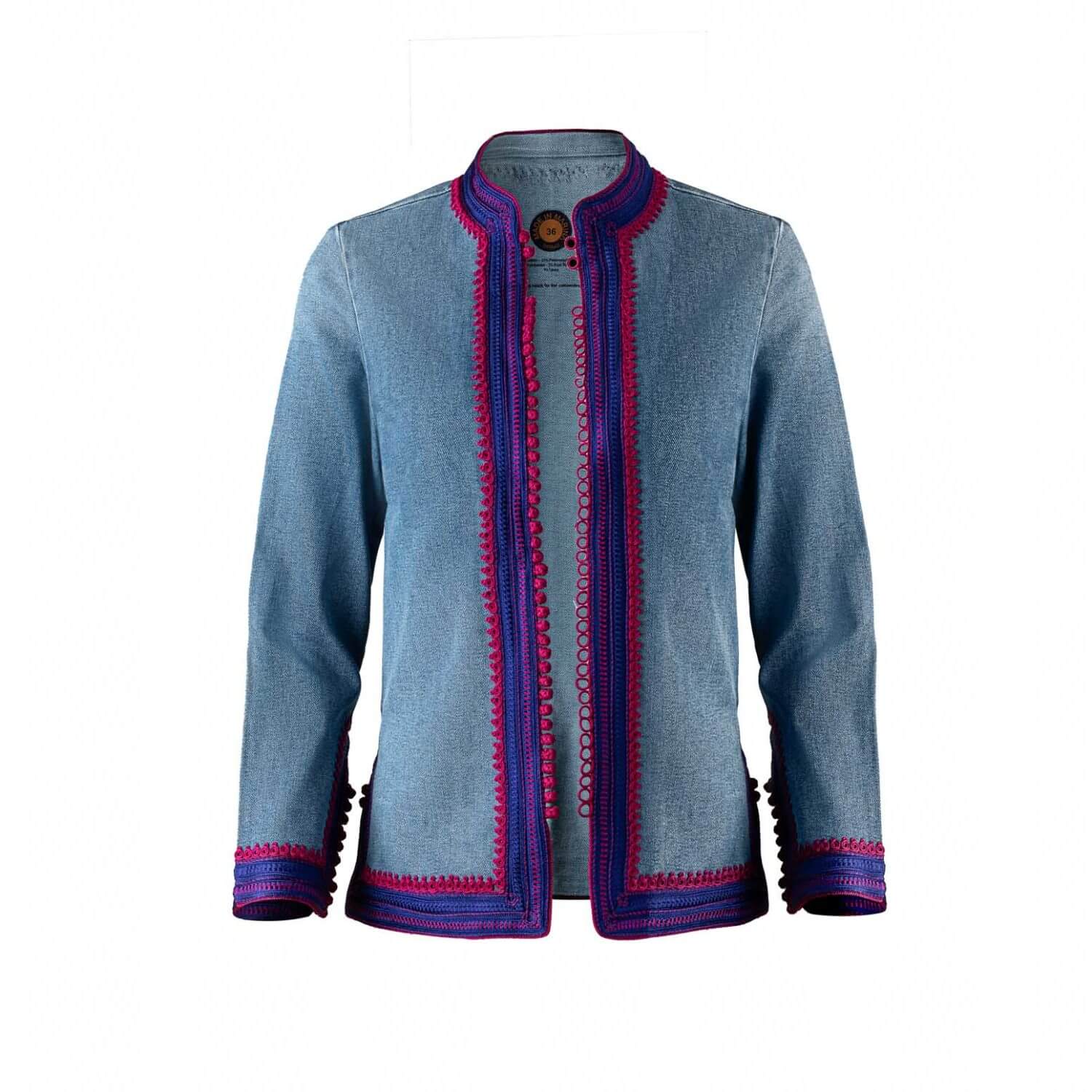 MARRAKESH WOVEN-TRIM ROYAL BLU DENIM JACKET
