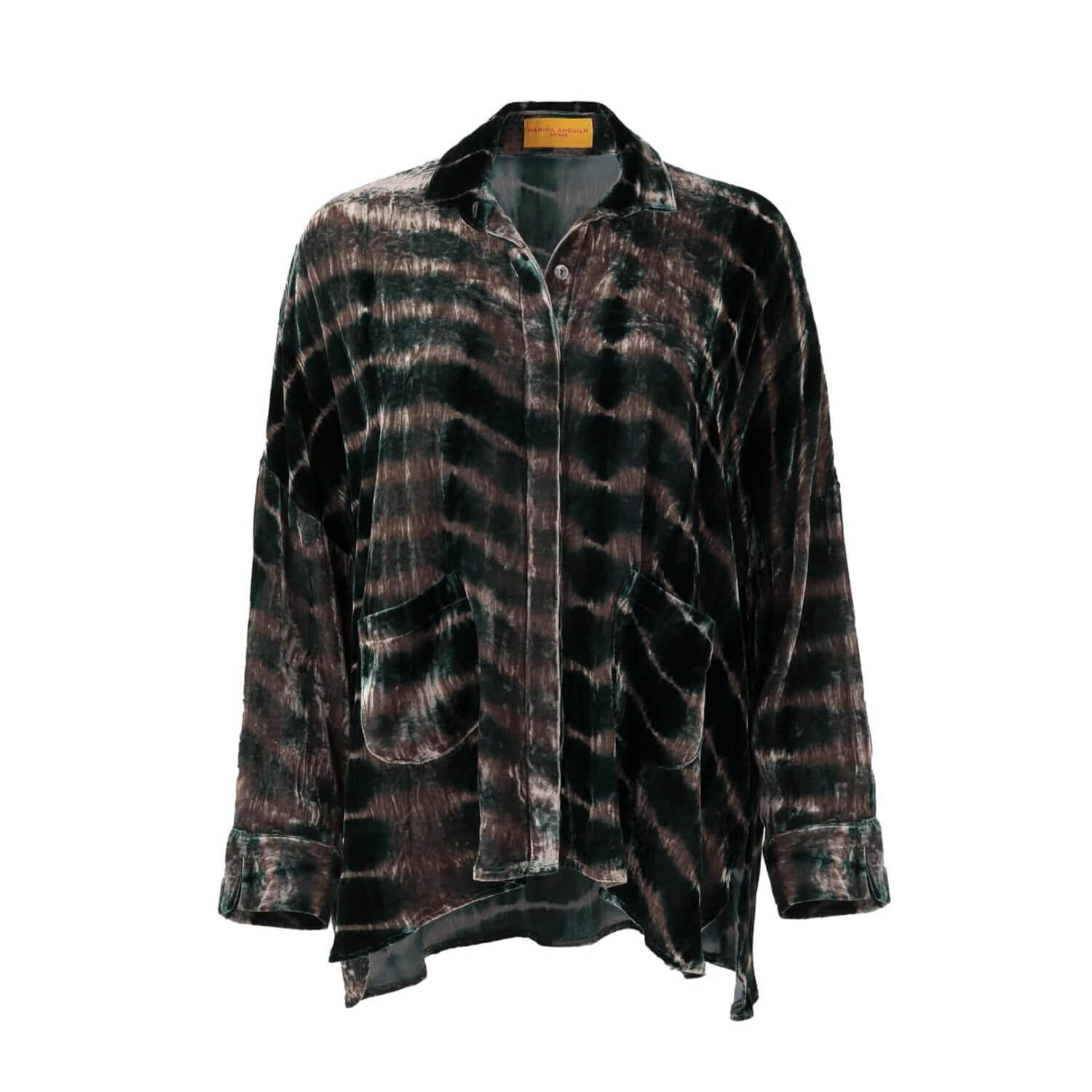 GABY VELVET SHIRT TIE DYE GREEN TAUPE