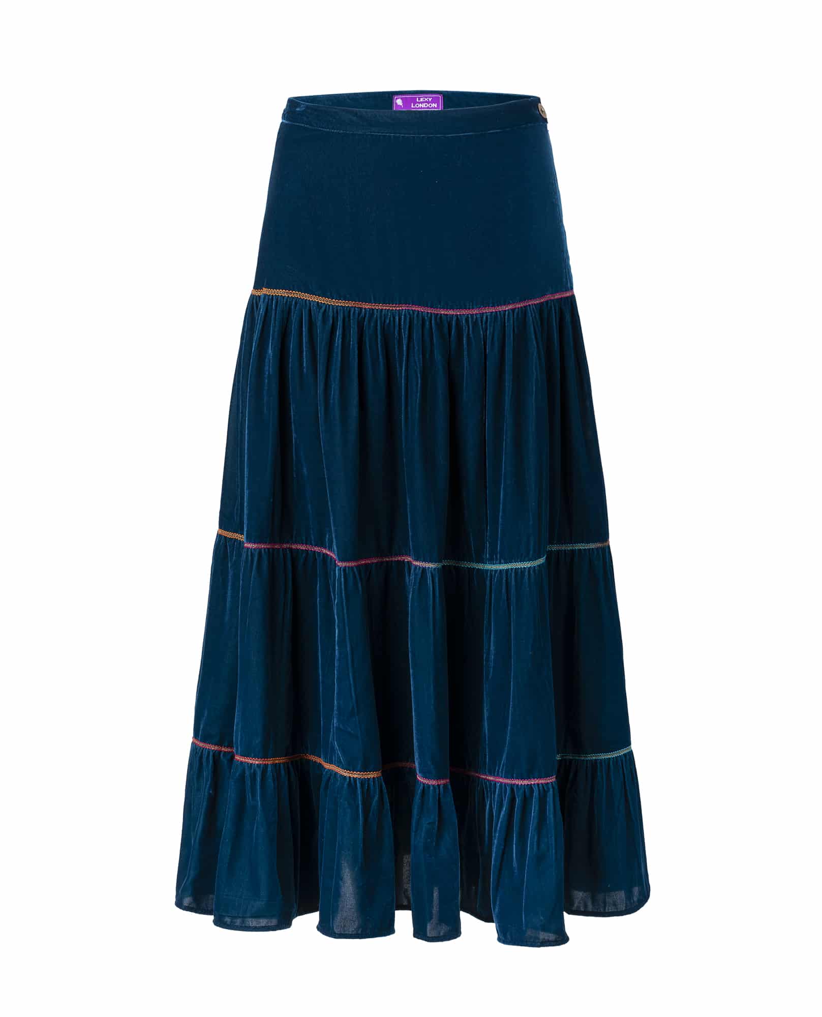 TATJANA VELVET SKIRT PEACOCK BLUE - Marina Anouilh Gstaad