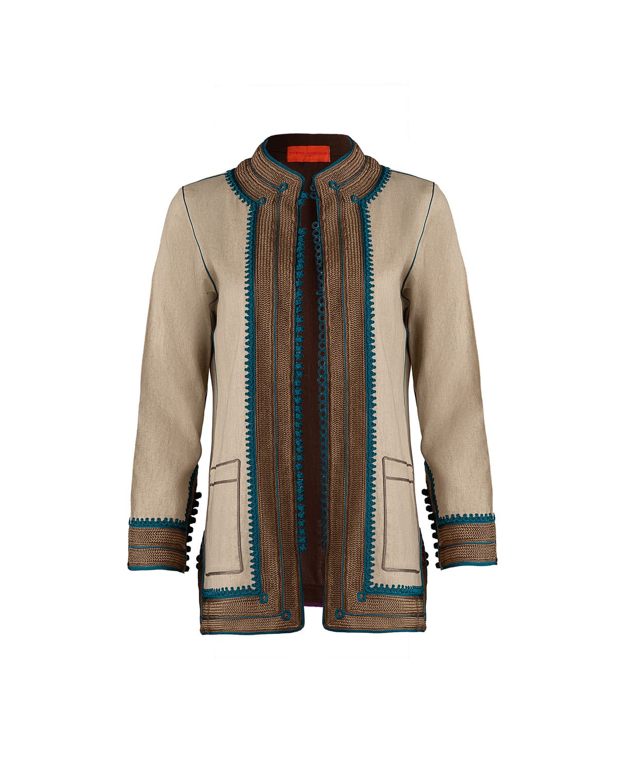 MARRAKESH WOVEN-TRIM ECRU LINEN JACKET